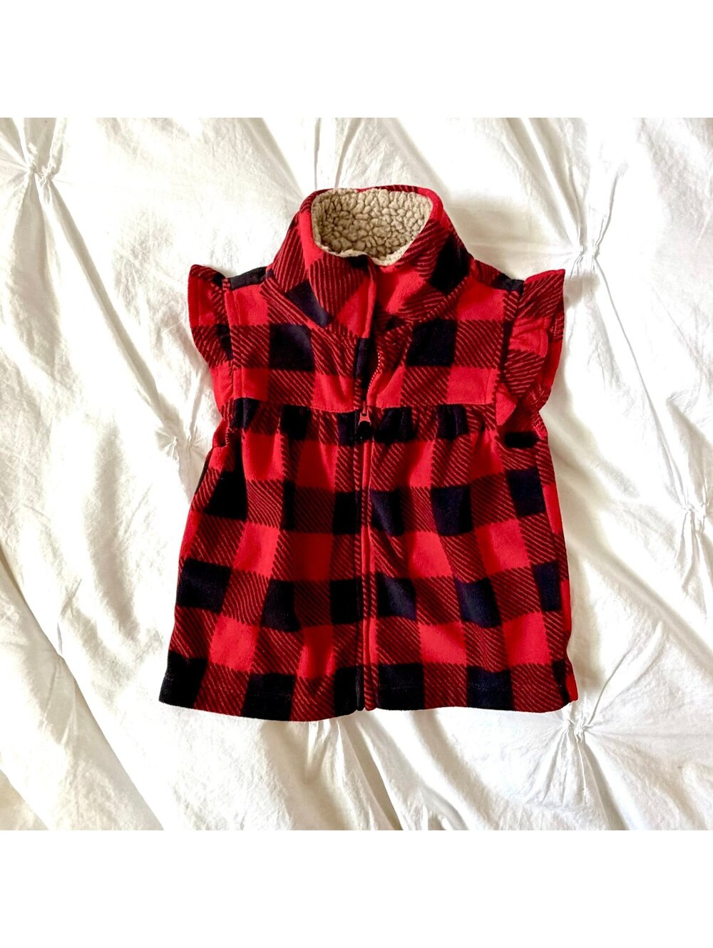 Carters Buffalo Plaid Ruffled Zip Vest